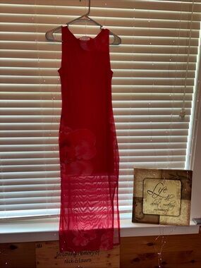 B*Famous Medium Sheer Lined Floral Maxi Dress in Red
